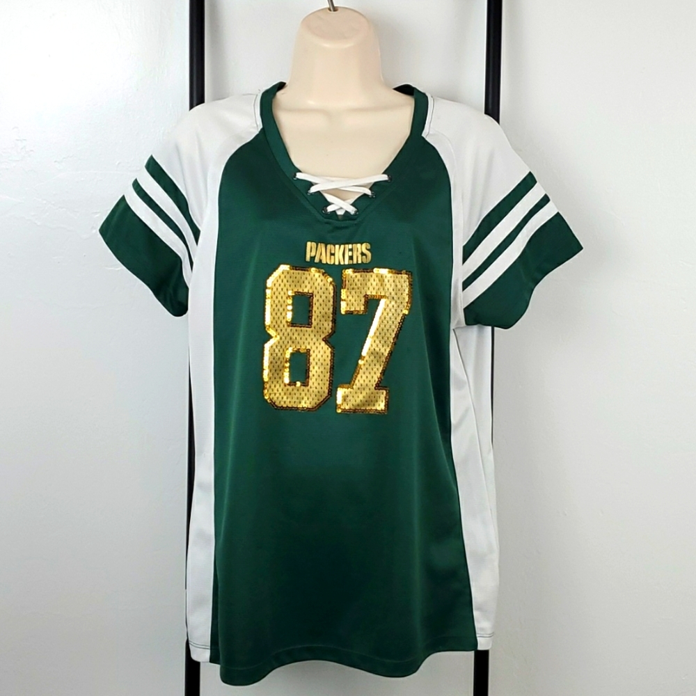 Majestic Nelson # 87 Green Bay Packers Jersey Top Women size XL